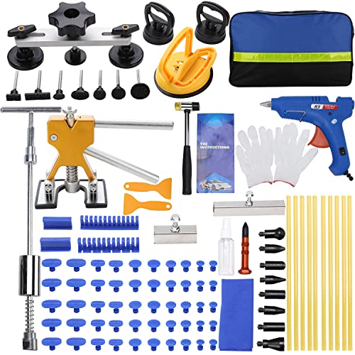 ROADGIVE 97PCS Auto Body Dent Repair Tool Kit, Paintless Dent Repair Kit with Golden Lifter, Slide Hammer T-bar Dent Puller, Bridge Puller, Suction Cup and Glue Gun for Car Dent Remove Tools Kit