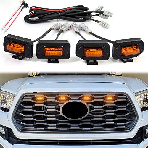 Upgraded Seven Sparta Grill LED Lights 4 PCS Compatible with Toyota Tacoma 2020-2023 OEM Grill of Off Road & Sport/Aftermarket Replacement Grille LED Light with Two Fuse