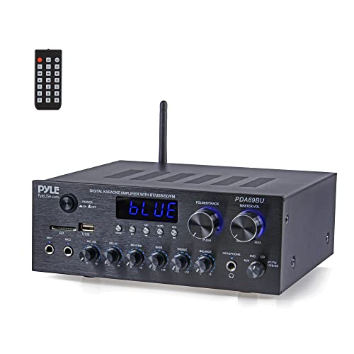 Pyle Bluetooth Home Audio Amplifier Receiver Stereo 300W Dual Channel Sound Audio System w/MP3, USB, SD, AUX, RCA, MIC, Headphone, FM, LED, Reverb Delay, for Home Theater Speakers, Studio - PDA69BU