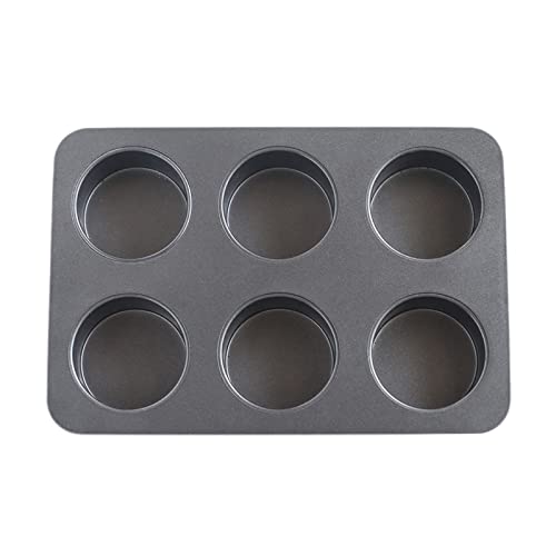 Elesinsoz 6 Cup Straight Edge 2.6 inch Muffin Cupcake Pan Nonstick Whoopie Pie Egg Frittata Cornbread Quiche Cheesecake Biscuit Cake Baking Tin Tray Mold for Toaster Oven Air Fryer