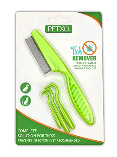 Home Tick Removal Tool for Dogs, Cats and Humans | Ultra-Safe Tick Remover | Removes Entire Head & Body | Pain-Free Ticks Remover | Tick Control Products | Pack of 3 + Flea Comb for Pets.