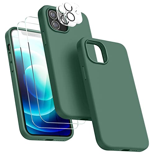 JTWIE [5 in 1 Compatible with iPhone 12 Mini Case,Shockproof Silicone Case with [2 Screen Protectors and 2 Camera Protectors] for iPhone 12 Mini 5.4 Inch Green