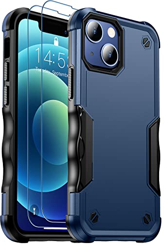 SPIDERCASE for iPhone 12 Mini Case, [Dual Layer][10 FT Military Grade Drop Protection] [Non-Slip] [2 pcs Tempered Glass Screen Protector] Heavy Duty Shockproof Case for iPhone 12 Mini,Dark Blue