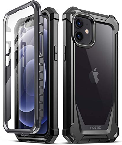 Poetic Guardian Series Designed for iPhone 12 Mini 5.4 inch Case, Full-Body Hybrid Reinforced Shockproof Protective Rugged Clear Bumper Cover Case with Built-in-Screen Protector, Black/Clear