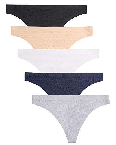 voenxe Seamless Thongs for Women No Show Thong Underwear Women 5-10 Pack (C-5 Pack Basics, Medium)