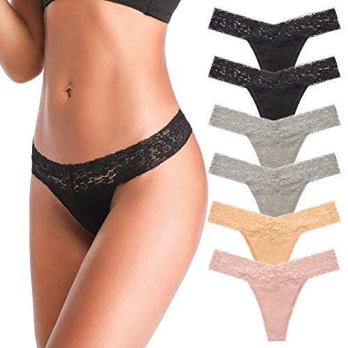 ANNYISON Underwear Women, T Back Low Waist See Through Panties Cotton Seamless Lace Thongs for Women