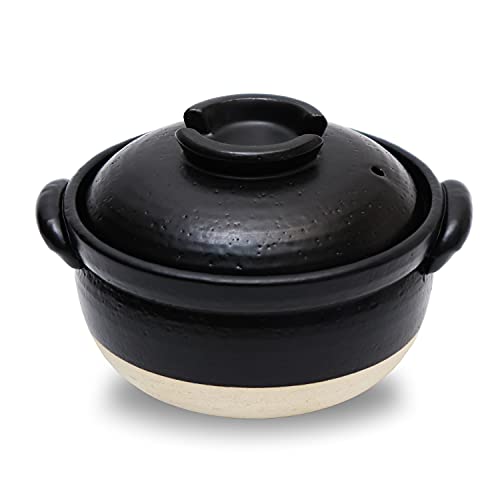 DONABE Clay Rice Cooker Pot Casserole Japanese Style made in Japan for 1 to 2 cups with Double Lids, Microwave Safe