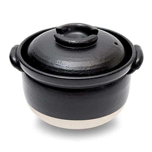 DONABE Clay Rice Cooker Pot Casserole Japanese Style made in Japan for 2 to 3 cups with Double Lids, Microwave Safe