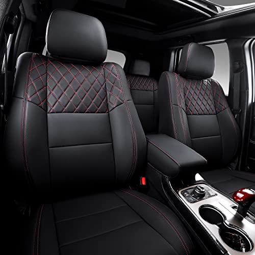 PTYYDS Fit Jeep Grand Cherokee Seat Covers Full Set Front and Rear Car Seat Covers for Jeep Grand Cherokee 2011-2021 Accessories(2011-2021, Black+Red)