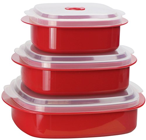 Calypso Basics by Reston Lloyd 6-Piece Microwave Cookware, Steamer and Storage Set, Red