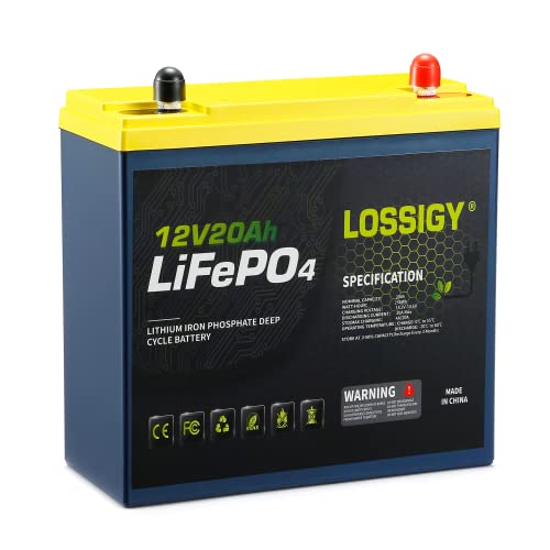 LOSSIGY 12V 20Ah LiFePO4 Deep Cycle Lithium Battery, 256Wh with 20A BMS, Perfect for UPS, Power Wheel, Fish Finder, Backup, Ride on Toy