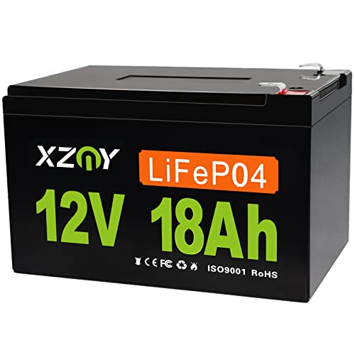 XZNY 12V 18Ah LiFePO4 Battery, 5000+ Cycles Deep Cycle LiFePO4 Battery Built-in 20A BMS, 12V Rechargeable Lithium Battery for Outdoor Camping, Suitable for Fish finder, RV, Boat, Toys, Emergency Light