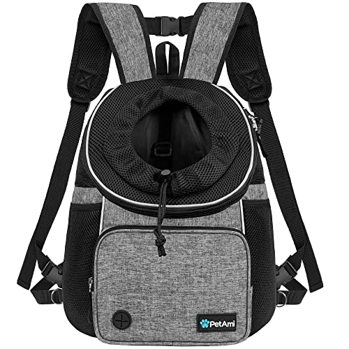 PetAmi Dog Front Carrier Backpack, Adjustable Dog Pet Cat Chest Carrier Backpack, Ventilated Dog Carrier for Hiking Camping Travel, Small Medium Dog Puppy Large Cat Carrying Bag, Max 10 lbs, Gray