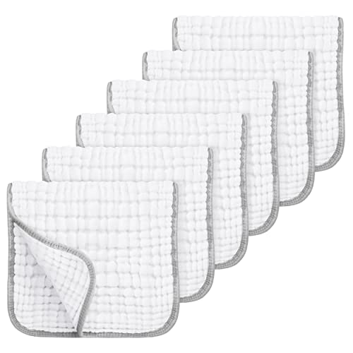 Looxii Muslin Burp Cloths 100% Cotton Muslin Cloths Large 20''x10'' Extra Soft and Absorbent 6 Pack Baby Burping Cloth (White)