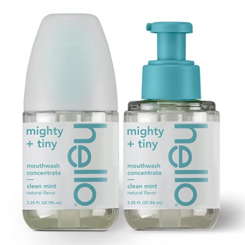 Hello Clean Mint Mouthwash Concentrate, Alcohol Free Mouthwash for Bad Breath, Travel Size Mouthwash Made with Coconut Oil and Tea Tree Oil, Helps Freshen Breath, 2 Pack, 3.25 fl Oz Pump Bottles