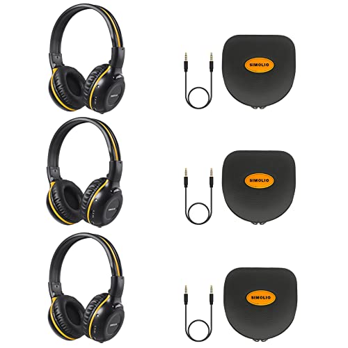 SIMOLIO 3 Pack Wireless IR Headphones for Honda & Odyssey, CR-V, Accord, Pilot, Ridgeline, RDX, MDX, with Carrying Cases/AUX Cord, Share Port, 2 Channel Folding IR Car DVD Replacement Headsets