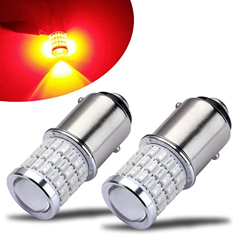 iBrightstar Newest 9-30V Super Bright Low Power 1157 2357 2057 7528 BAY15D LED Bulbs with Projector Replacement for Stop Tail Brake Lights, Brilliant Red