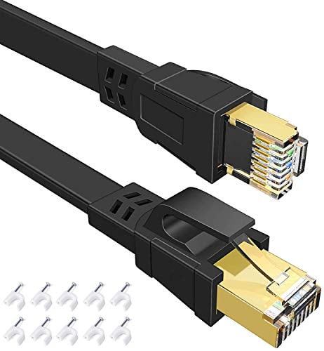 MENZOKE Ethernet Cable 25 ft High Speed, Cat 8 Ethernet LAN Cable 25ft with Gold Plated Rj45 Connector, 40Gbps Flat Network Cable Cord for Gaming, for PS4/5, Xbox Router, Modem, Black