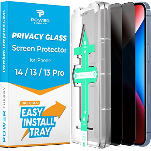 Power Theory Privacy Screen Protector for iPhone 14, iPhone 13, iPhone 13 Pro Tempered Glass Anti Spy protection with Easy Install Tray
