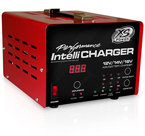 XS Power 12 Volt / 16 Volt Car Battery Intelli Charger with Three Charging Modes and LED Indicator for S375, D925, S1200, D1600, S1600 and XP1000 Powercell Batteries