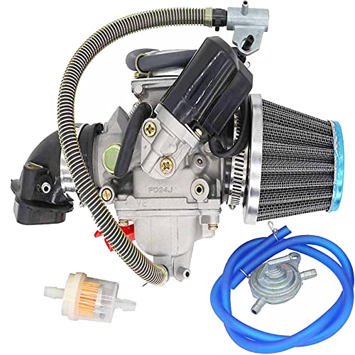 150cc GY6 Carburetor with Air Filter Intake Manifold Replacement for GY6 4 Stroke Engines Electric Choke Motorcycle Scooter 152QMJ 157QMI (with Vacuum Fuel Pump ,Hose Tube Line)