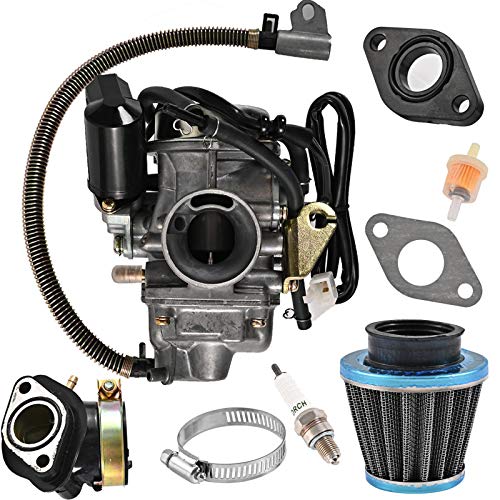 GY6 125cc/150cc Carburetor for 4 Stroke Engines Electric Choke Scooter ATV Go Kart 152QMI 157QMJ with Air Filter Intake Manifold - PD24J 24mm Carb