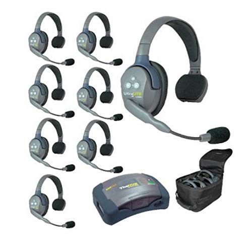 EARTEC HUB8S 8-Person Full Duplex Wireless Intercom with 8 Ultralite Single Ear Headsets