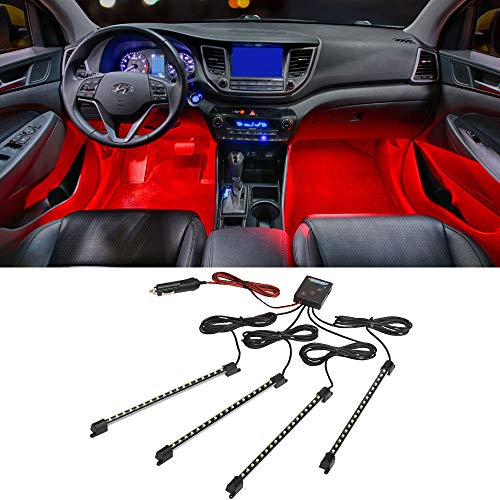 LEDGlow 4pc Red LED Interior Footwell Underdash Neon Lighting Kit for Cars & Trucks - 7 Unique Patterns - Music Mode - 8 Brightness Levels - Auto Illumination - Includes Cigarette Power Adapter