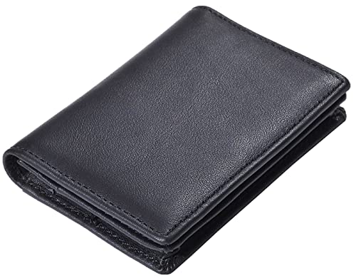 RFID Genuine Leather Bifold ID/Business Credit Card Case Holder for Men Slim Front Pocket Wallet Button(Black)