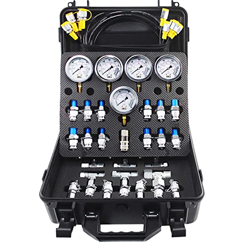 VEVOR Hydraulic Pressure Test Kit, 10/100/250/400/600bar, 5 Gauges 13 Test Couplings 14 Tee Connectors 5 Test Hoses, Hydraulic Gauge Kit w/Sturdy Carrying Case, for Excavator Construction Machinery