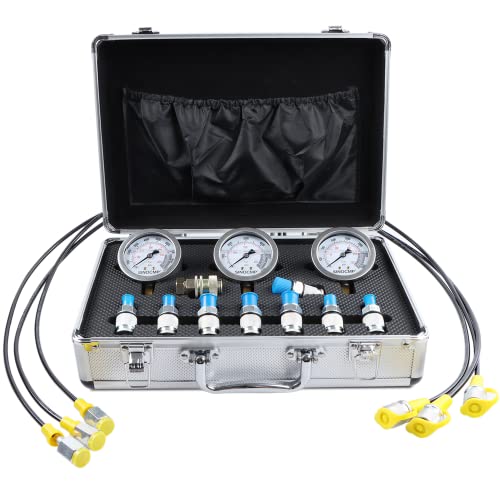 SINOCMP Hydraulic Pressure Test Kit Hydraulic Test Gauge Kit Pressure Gauge Used for Excavators, 2 Years Warranty