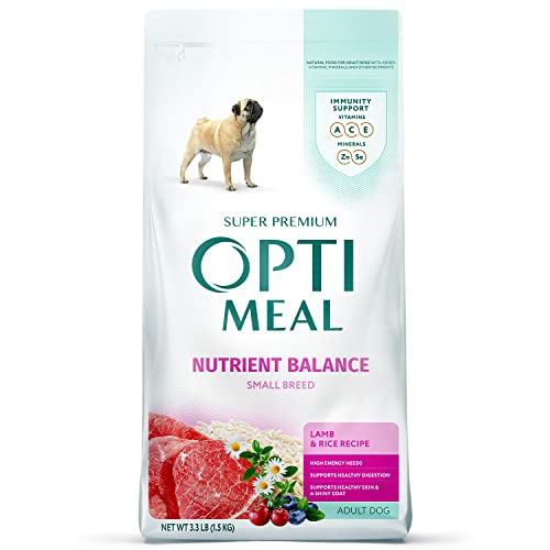 OPtimeal Small Breed Dog Food - Proudly Ukrainian - Nutrient Balance Dry Small Dog Food High-Protein to Support Healthy Digestion and Joint Health (3.3lbs, Lamb & Rice)