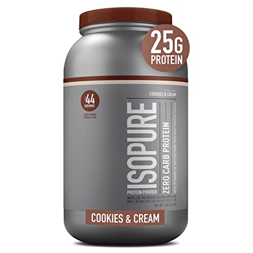 Isopure Protein Powder, Zero Carb, 25g Whey Protein Isolate with Vitamin C & Zinc for Immune Support, Keto Friendly, Cookies & Cream, 3 Pounds (Packaging May Vary)