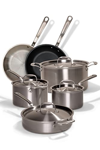 Made In Cookware - 10 Pc Stainless Steel Pot Pan Set - 5 Ply Stainless Clad - Includes Stainless Steel & Non, Saute, Saucepans and Stock Pot W/Lid - Professional Cookware - Made in Italy