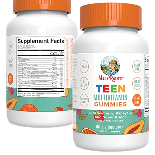 Mary Ruth Multivitamin for Teens | Sugar Free | Teen Multivitamin Gummies for Ages 13+ | Vitamin C, Vitamin D and E, B Vitamins, Biotin, Zinc for Immune Support, Energy, Skin & Hair | 60 Count