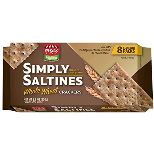 Only Kosher Candy Simply Saltines Whole Wheat Crackers, Crunchy Oven Baked Kosher Parve Non-GMO, No Artificial Flavor and Color Contain 8 Stay Fresh Packs, Pack of 3