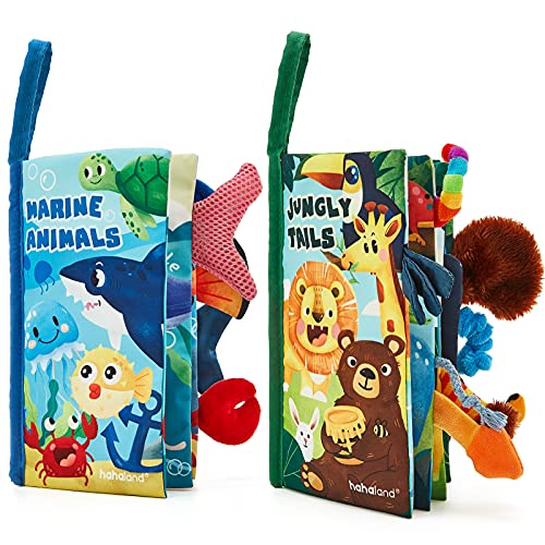 Baby Books 0-6 Months - 2PCS Baby Toys 6 to 12 Months Baby Boy Gifts Touch Feel First Cloth Crinkle Soft Books Infant Tummy Time Toys 0-3 Months Learning Sensory Baby Toys 3-6 Months Stroller Toys