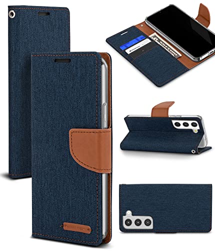 GOOSPERY Canvas Wallet Designed for Samsung Galaxy S22 Wallet Case, Stylish Denim Fabric Design [3 Card Slots & 1 Side Pocket] [Standing Feature] Card Holder Flip Phone Cover - Navy Blue