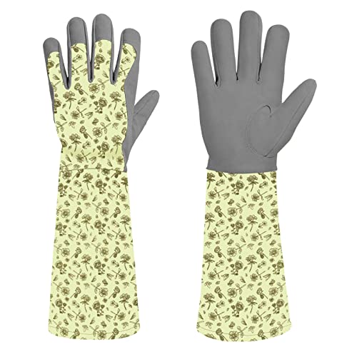 Long Gardening Gloves for Women Thorn Proof, Comfortable Soft Leather Garden Gloves for Gardening, Cleaning, Digging