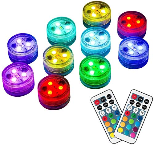 Homemory 10pcs Mini Submersible LED Lights with Remote, Multicolor Waterproof Small Tealight Candles, Battery Operated Underwater Color Changing EFX Light for Vase, Shower, Pool, Halloween Decorations