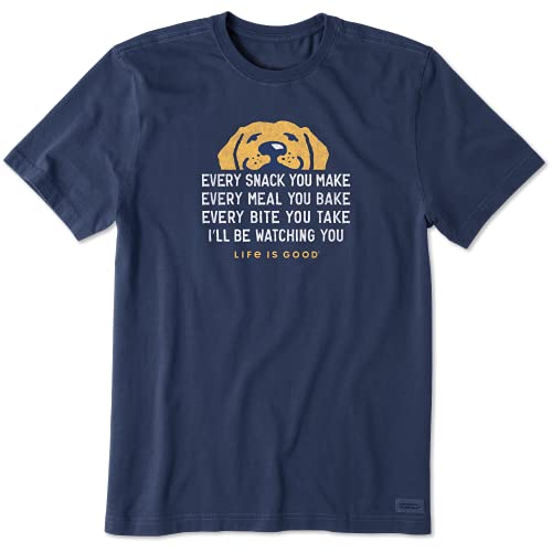 Life is Good Mens Dog Lover Graphic T-Shirt, Cotton Tee, Short Sleeve, Crewneck Shirt, Casual Top, I'll Be Watching You Dog, Darkest Blue, Large