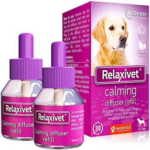 Relaxivet Dog Calming Pheromone Diffuser Refill 2 Pack | Improved in Germany DE-Stress Formula | Anti-Anxiety Treatment for Cats | Reduce Spraying, Scratching, Fighting & Other Problematic Behaviors