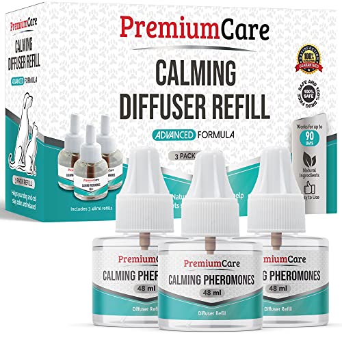 PREMIUM CARE Cat & Dog Calming Diffuser Refill Kit - Pack of 3 - Cat and Dog Appeasing Pheromone Refill Set for Pets- Anti-Anxiety Plug-in Diffuser Refill Kit - 48ml Refills - 90 Day Supply