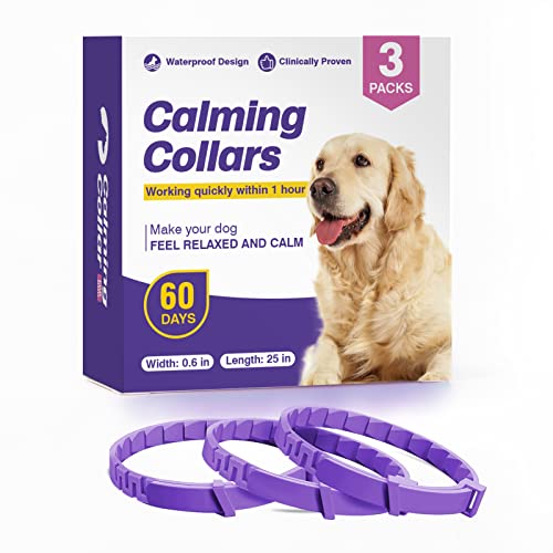 Calming Collar for Dogs 3 Packs Pheromone Collars Appeasing Dog Separation Anxiety Relief Stress 60 Days Calm Pheromones Relax Breakaway Design Adjustable Size Fit Medium Large Small Puppy(25 Inches)