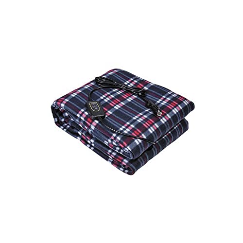 Amazingforless Plaid 12V Heated Fleece Car Blanket with Controller for Timer & Heat Levels Plaid Electric Car Blanket (Navy Plaid)
