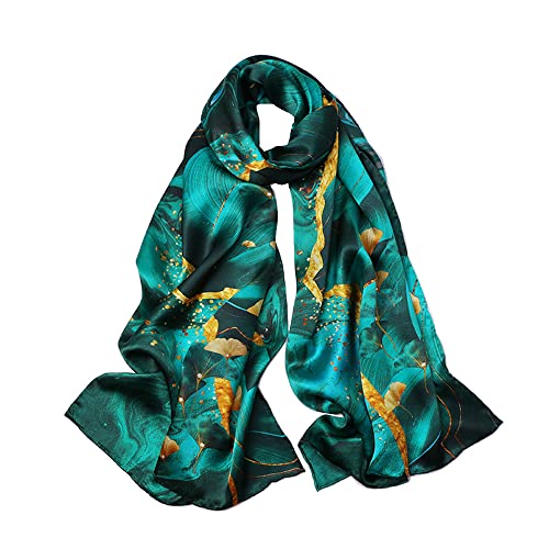 SUNMISILK 100% Mulberry Silk Scarfs for Women Floral Print Satin Long Scarf for Headscarf Hair Wraps Shawl with Gift Packed (Smzyy05)