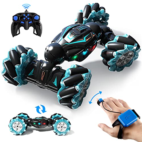 Deejoy RC Stunt Car, 2.4GHz 4WD Remote Control Gesture Sensor Toy Cars, Double Sided Rotating Off Road Vehicle 360 Flips with Lights Music, for Boys & Girls Birthday