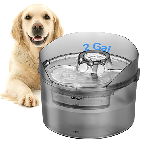 NPET DF30 Dog Water Fountain, 2 Gallon/270oz/8L Large Automatic Dog Water Bowl Dispenser, Pet Water Fountain with Splatter Guard, Cleaning Kit