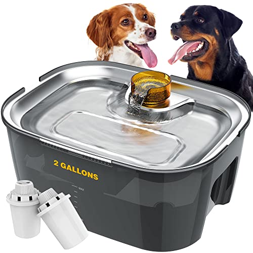 Dog Water Fountain 2 Gallons, PETDOTT Large Pet Water Fountain with SUS304 Water Bowl, 7.6L Stainless Steel Cat Waterer Fountain Great for Large Dogs &Multiple Pets Households, BPA Free