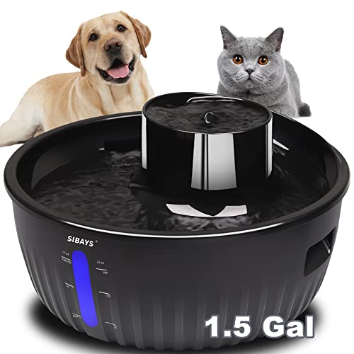 Dog Water Fountain for Large Dogs,1.5GAL Water Bowl Dispenser with 5 Layer Filter, Automatic Super Quiet Overflow Protection with Visible Water Reminder Drinking-Safe Material